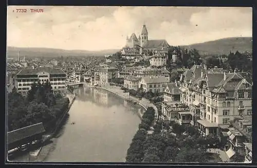 AK Thun, Partie am Fluss aus der Vogelschau
