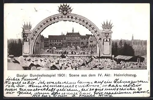 AK Basel, Basler Bundesfestspiel 1901, Scene aus dem IV. Akt: Heinrichszug