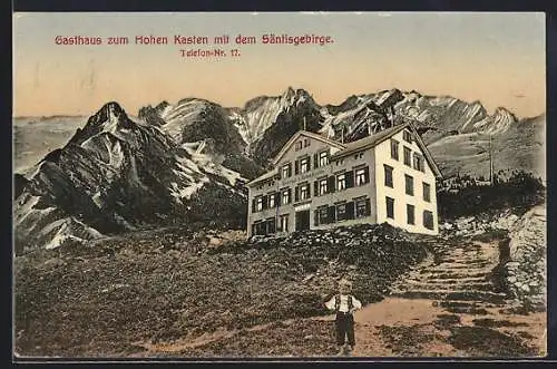 AK Hoher Kasten, Gasthaus zum Hohen Kasten mit dem Säntisgebirge