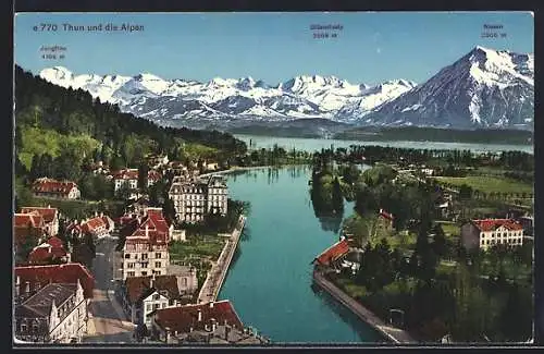 AK Thun, Teilansicht mit Blüemlisalp und Niesen