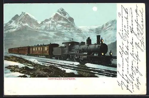 AK Eisenbahn des Gotthard-Express auf Fahrt durch die verschneiten Alpen
