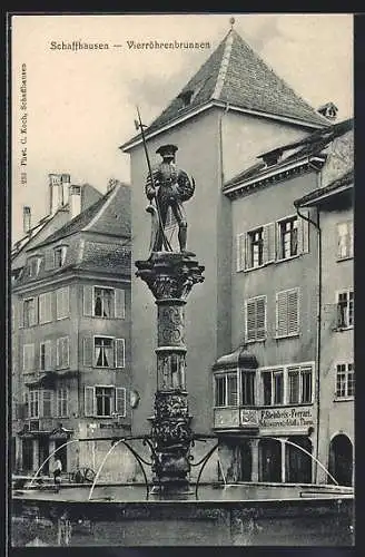 AK Schaffhausen, Schuhwaarengeschäft Bes. F. Steinbeis-Ferrari, Vierröhrenbrunnen