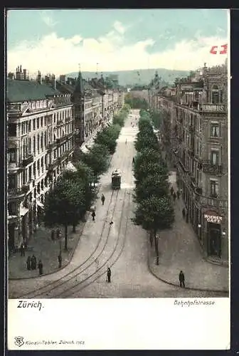 AK Zürich, Bahnhofstrasse, Strassenbahn