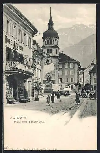 AK Altdorf, Hotel Löwen, Turm und Telldenkmal