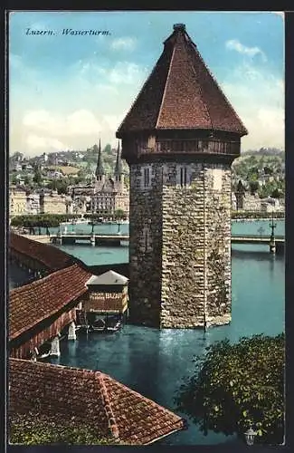 AK Luzern, Wasserturm und Kapellbrücke