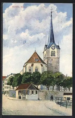 Künstler-AK Herisau, Blick nach der Kirche