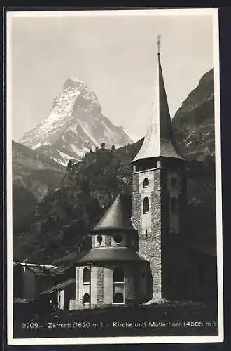 AK Zermatt, Kirche und Matterhorn