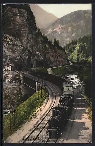 AK Ferrovia del S. Gottardo, Galleria spirale del Prato, Eisenbahn