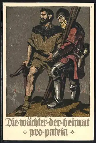 Künstler-AK Schweizer Bundesfeier 1910, Die Wächter der Heimat