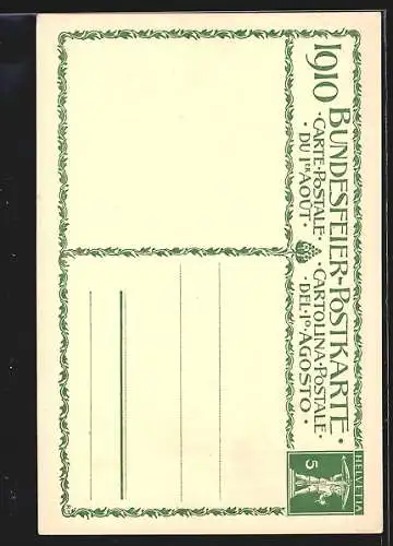 Künstler-AK Schweizer Bundesfeier 1910, Die Wächter der Heimat