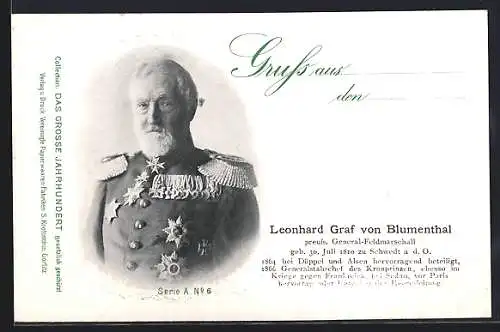 AK Leonhard Graf von Blumenthal, preussischer General-Feldmarschall, geb. 1810