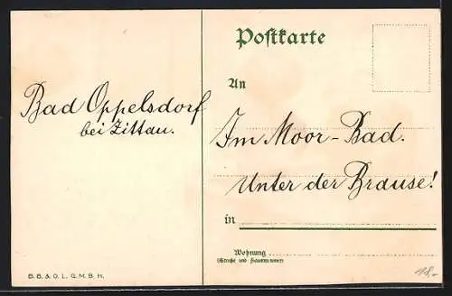 Künstler-AK Bruno Bürger & Ottillie Nr.7367: dicker Mann mit Moorbad beim Abspülen