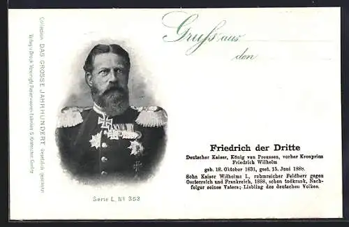 AK Friedrich der Dritte in Uniform, Portrait und Kurzvita