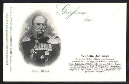 AK Kaiser Wilhelm I., der deutsche Kaiser in Uniform