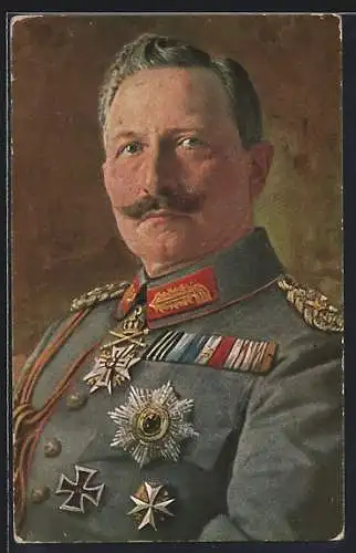 Künstler-AK Kaiser Wilhelm II. in Uniform mit dem Eisernen Kreuz und weiteren Orden