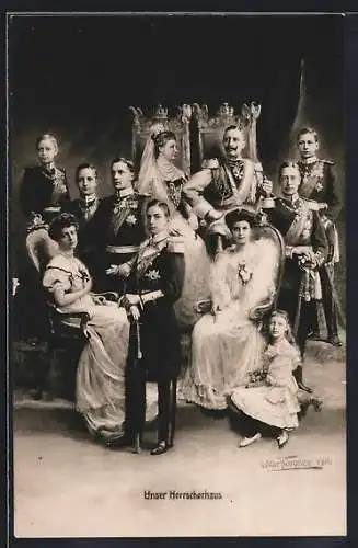 Künstler-AK Die Herrscherfamilie um Kaiser Wilhelm II. und Kaiserin Auguste Victoria