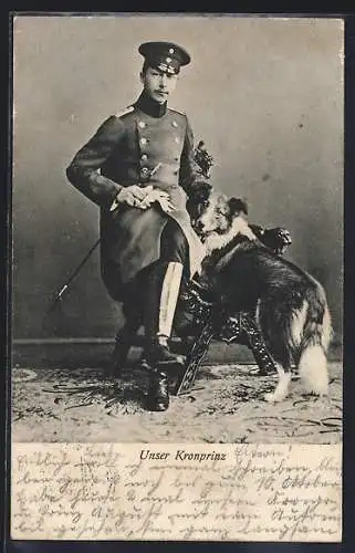 AK Kronprinz Wilhelm von Preussen in Uniform mit Collie