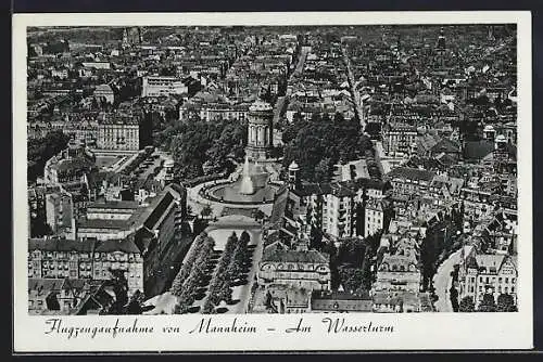 AK Mannheim, Fliegeraufnahme mit Wasserturm