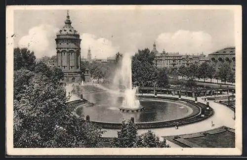 AK Mannheim, Friedrichsplatz und Wasserturm