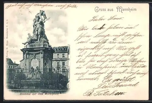 AK Mannheim, Denkmal auf dem Marktplatz