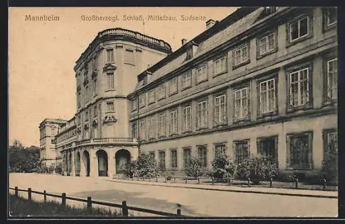 AK Mannheim, Grossherzogl. Schloss, Mittelbau, Südseite