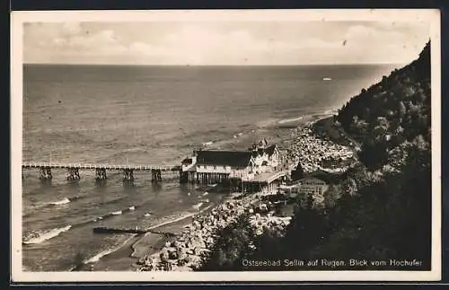 AK Sellin auf Rügen, Blick vom Hochufer auf Strand Casino und Seebrücke