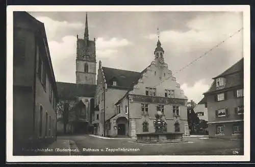 AK Friedrichshafen / Bodensee, Rathaus und Zeppelinbrunnen