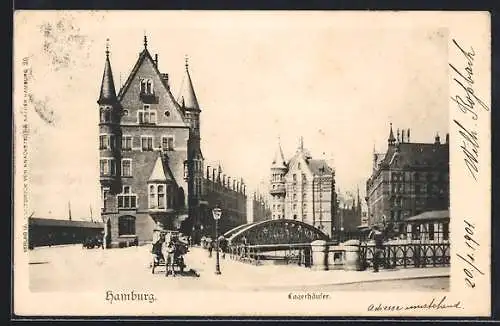 AK Hamburg, Lagerhäuser und Brücke