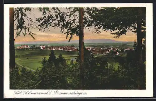 AK Donaueschingen /Schwarzwald, Blick von einer Anhöhe auf den Ort