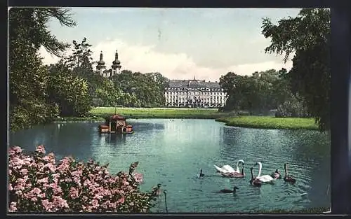 AK Donaueschingen, Blick aus dem Schlosspark zum Schloss