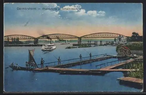 AK Germersheim, Rheinbrücke und Schwimmschule