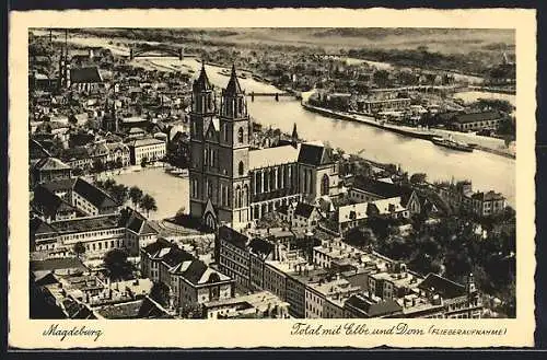 AK Magdeburg, Stadtmotiv mit Dom und Elbe
