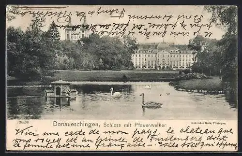 AK Donaueschingen, Schloss mit Pfauenweiher