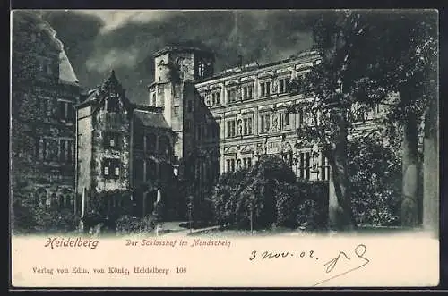 AK Heidelberg, Der Schlosshof im Mondschein