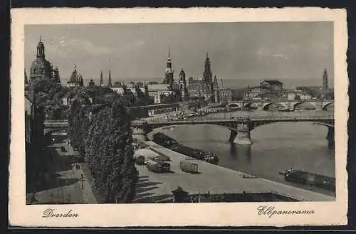 AK Dresden, Elbpanorama mit Brücke
