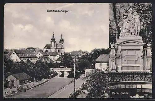 AK Donaueschingen, Teilansicht und Donauquelle