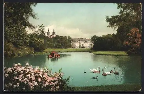 AK Donaueschingen, Schlosspark mit Teich