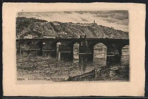 Künstler-AK Trier, Römerbrücke und Mariensäule