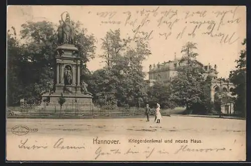 AK Hannover, Kriegerdenkmal und neues Haus am Emmerichplatz