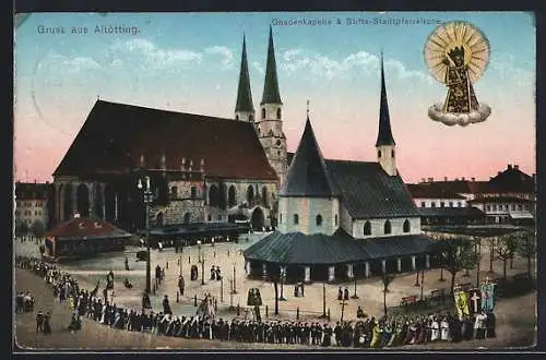 AK Altötting, Gnadenkapelle & Stifts-Stadtpfarrkirche