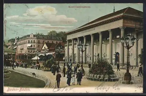 AK Baden-Baden, Konversationshaus, Frauen und Männer mit Hüten, Kind