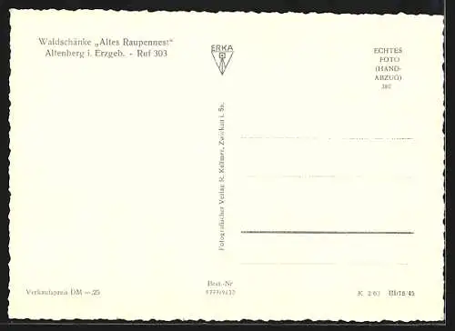 AK Altenberg / Erzgebirge, Waldgasthaus Altes Raupennest, Denkmal, Strassenpartie