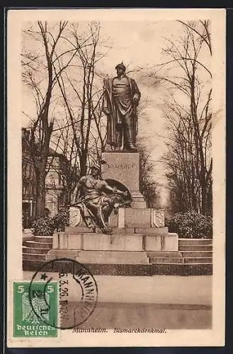 AK Mannheim, Blick auf das Bismarck-Denkmal