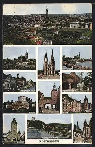 AK Regensburg, Walhalla, Eiserne Brücke, Partie aus Stadtamhof