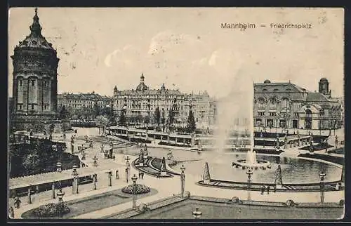 AK Mannheim, Fontäne auf dem Friedrichsplatz