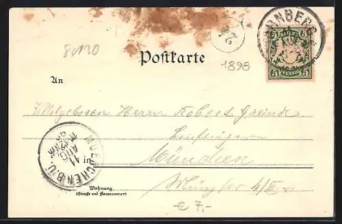 Lithographie Starnberg, Totalansicht, Schloss Berg