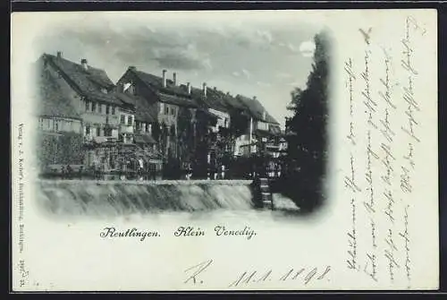 Mondschein-AK Reutlingen, Klein Venedig bei Nacht