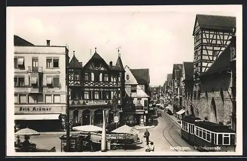 AK Reutlingen, Blick in die Wilhelmstrasse, Strassenbahn