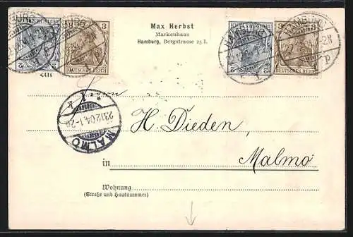 AK Hamburg, Markenhaus Max Herbst, Geschäftl. Karte mit Universal-Briefmarken-Album