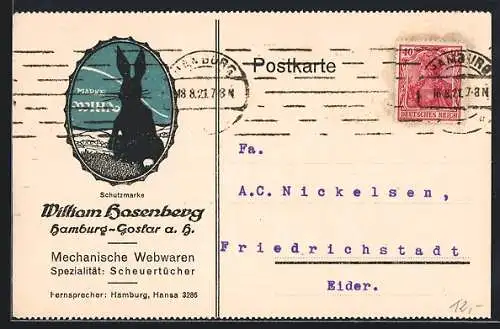 AK Hamburg-Goslar a. H., Mechanische Webwaren von William Hasenberg, Geschäftl. Karte